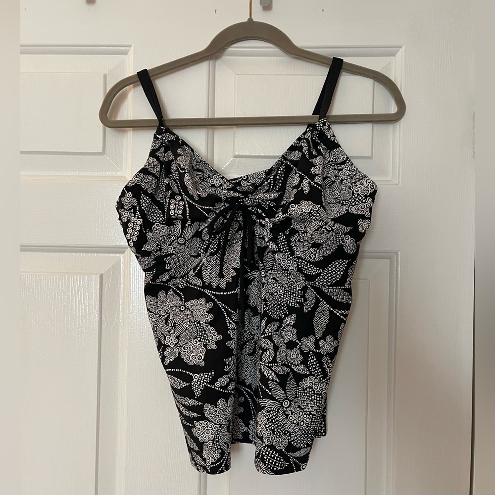 Lands End Tankini Swim Tank Top Black and White Paisley Size Large/ D